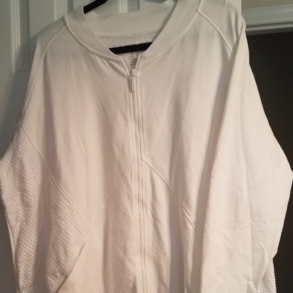 DKNY JEANS white zippered, ling sleeve sweatshirt.